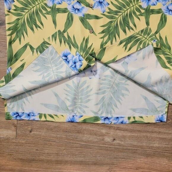 Folio Silk Hawaiian Shirt Men's Sz XL‎ Vacay Cruise Yellow Green Short Sleeve - Picture 3 of 8